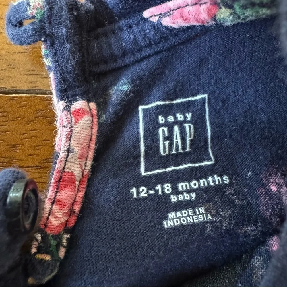 GAP Navy Blue Romper with Pink Floral Pattern 12-18M